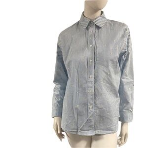 Lands End Blue Striped Yellow Dot Top